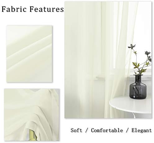 DUALIFE Cream Beige Sheer Curtains 108 Inches Extra Length for Bedroom