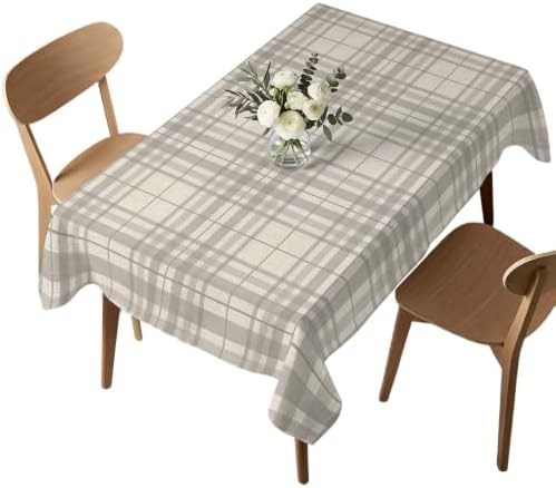Minimalist Gray Stripe on Beige Waterproof Tablecloth Rectangle