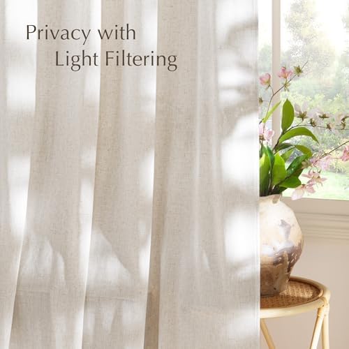 NICETOWN Vanilla Thick Linen Curtains 84 Inches Long, W55 x L84, 2