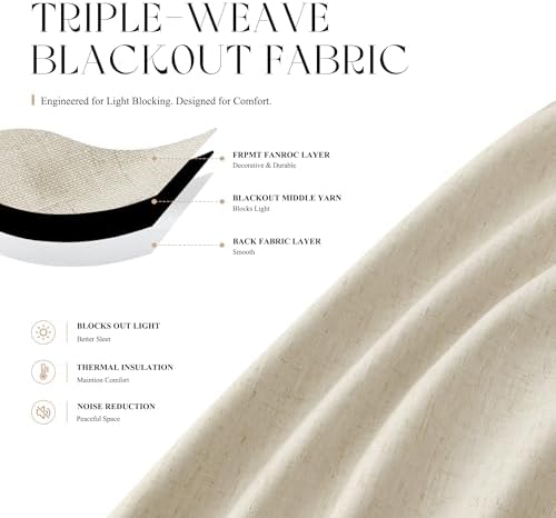 Jowels Warm Beige Linen Grommet Blackout Curtains 108 Inch Long for