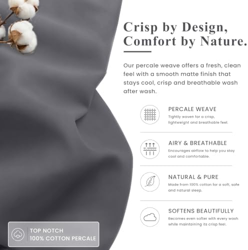 ZOYER 100% Cotton Percale King Sheets, Percale Weave, Smoked Pearl