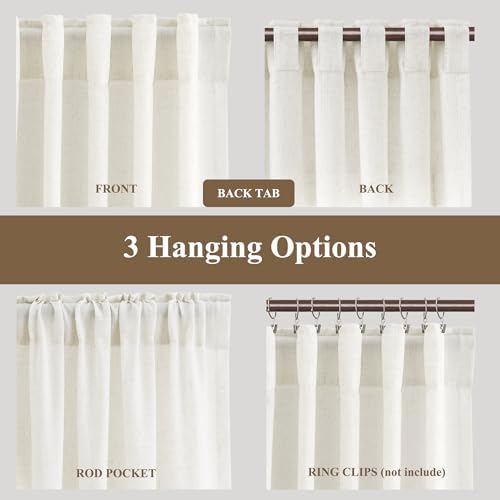 BOODII Linen Curtains 63 Inch Long for Living Room Ivory 2 Panels