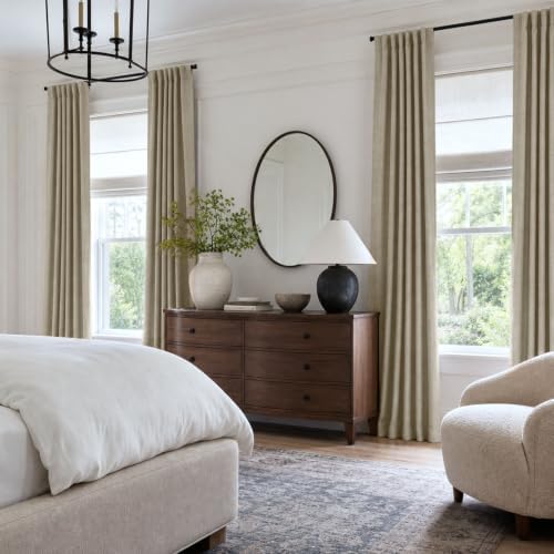 Faux Linen Total Blackout Curtains for Bedroom 96 Inches Long, Plaza