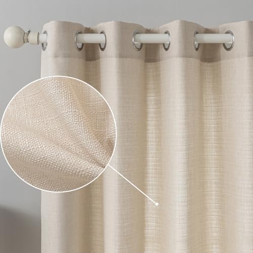 Beige Curtains Linen Textured Semi Sheers 84 inch Long 2 Panels