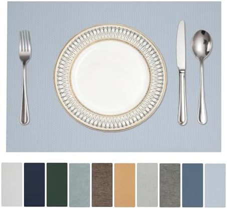 Vinyl Placemats Set of 12: 17 X 12 Inch Gray Faux Leather Non-Slip