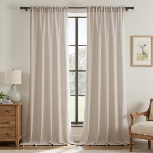 VISIONTEX Back Tab Linen Curtains 2 Panels 96 Inches Long Copper Brown