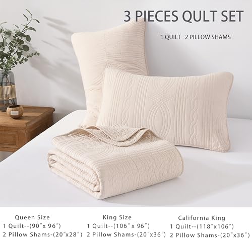 Homzard California King Size Quilts Bedding Set,100% Cotton Beige