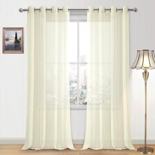 DWCN Ivory Sheer Curtains Linen Look Semi Transparent Voile Grommet