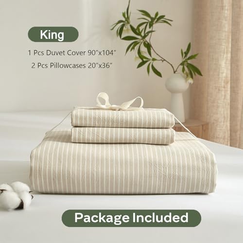 Striped Duvet Cover Set King Size 3 Pcs Breathable Durable 100% Washed