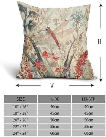 Kawani Summer Dragonfly Pillow Covers 18X18 Inch Red Floral Flower