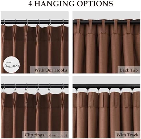 Aersas Rustic Brown Pinch Pleated Linen Curtains 96 Inch Length 2