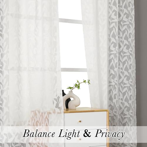 Lecloud Leia Ivory Sheer Curtains 96 Inches Long 2 Panels, Airy Voile