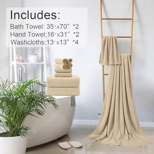 8-Piece Beige Bath Towels Set,2 Oversized Large Bath Towels Sheet,2