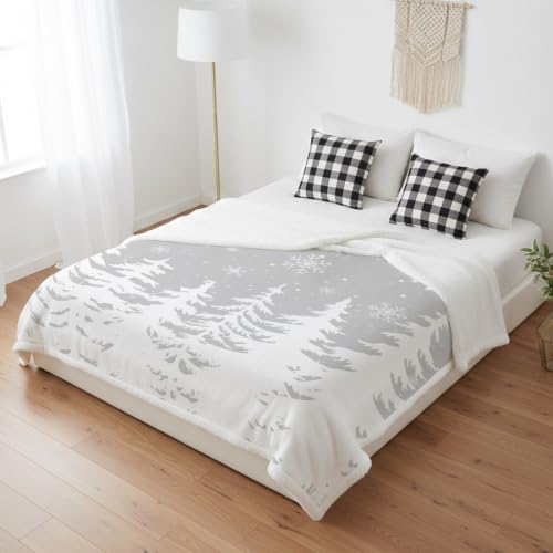 Christmas Tree Sherpa Fleece Blanket White Pines Tree Silhouette