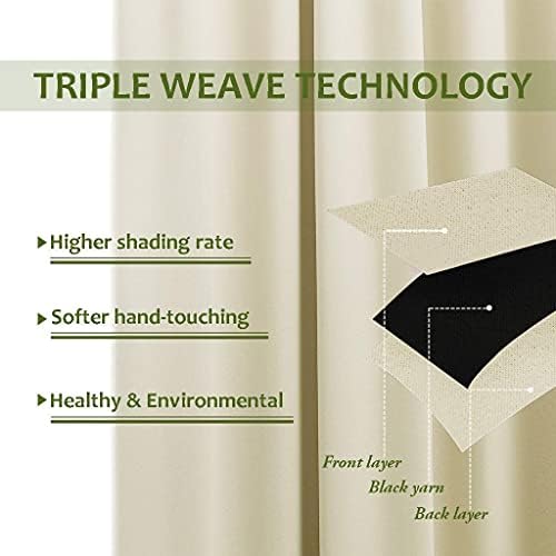 Triple Pinch Pleat Blackout Curtains for Living Room, Room Darkening