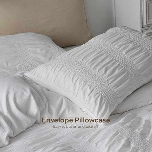 JELLYMONI White - Wide Seersucker Duvet Cover Set Queen Size
