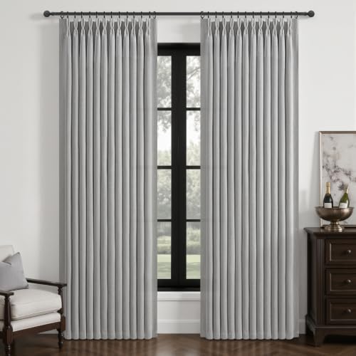 96 Inch Blackout Pinch Pleated Grey Curtains 2 Panel for