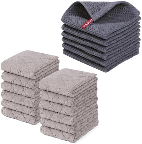 Homaxy 12 Pack Kitchen Coral Velvet Dish Cloths(10 x 20 Inches, Grey)