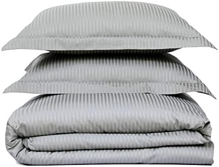 LinenEra 5 Piece King Stripe Duvet Cover Set Cotton Grey Stripe Duvet