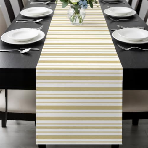 Cream Striped Table Runner 72 Inch Long Dresser Scarves Linen