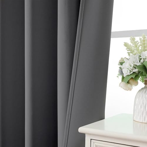 CUCRAF Light Grey Blackout Curtains 63 inch Length 2 Panels Set, Rod