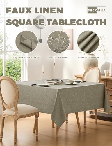 Decorelia Faux Linen Square Tablecloth for Dining Room,Waterproof