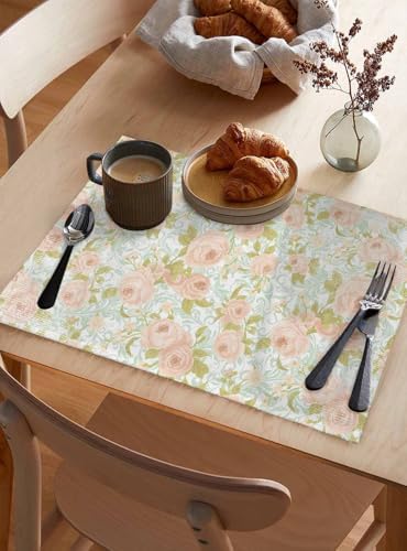 Placemats Set of 8, Beige Flowers Woven Placemat, Linen Place Mats for