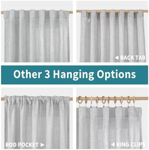 BGment Light Grey Linen Curtains 63 Inch Length 2 Panels for Window