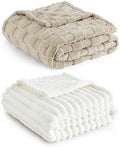 Bedsure Fleece King Blanket(White & Beige)