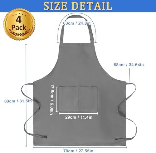 4 Pack Chef Apron, Adjustable Apron with 2 Pockets, Unisex