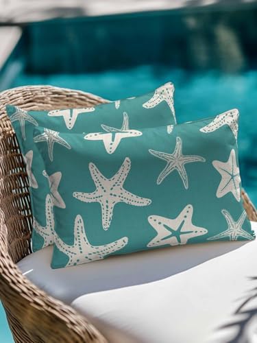Throw Pillows 12x20 Set of 2, Turquoise Starfish Coastal Waterproof