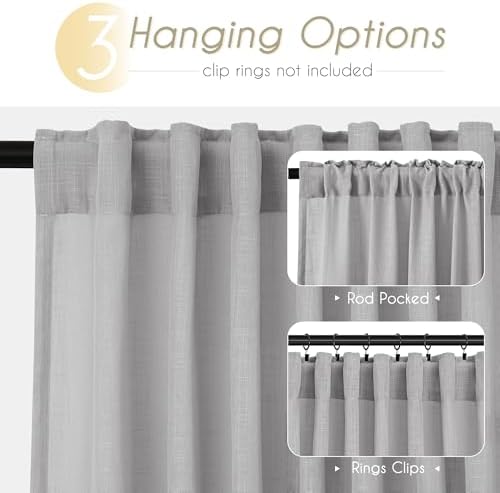 Linen Blend Grey Curtains for Living Room Back Tab Modern Farmhouse