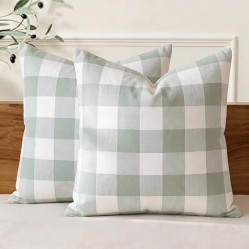 Sage Green Buffalo Check Plaid Outdoor Throw Pillow Cover 18x18 Set of