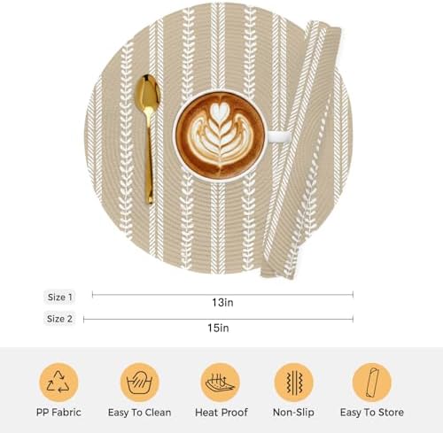 Neutral Sandy Round Braided Placemats Set of Set of 8 Heat Resistance