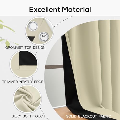 Yakamok Light Cream Blackout Curtains 84 inches Long for Bedroom 52"