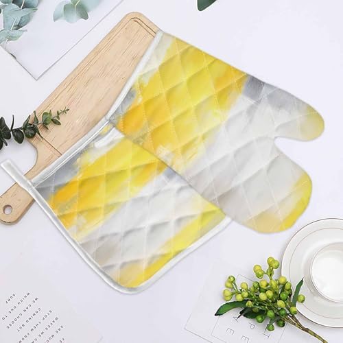Quilted Cotton Terry Cloth Oven Mitt, Pot Holder Ombre Yellow Grey