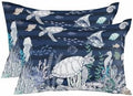 Throw Pillows 12x20 Set of 2, Navy Blue Turtle Coastal Waterproof