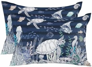Throw Pillows 12x20 Set of 2, Navy Blue Turtle Coastal Waterproof