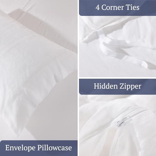 Shilucheng 100% Linen King Duvet Cover Set, White