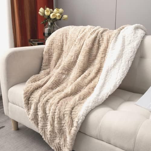 DaDa Bedding Faux Fur Throw Blanket, Beige Champagne, 90 x 90 in