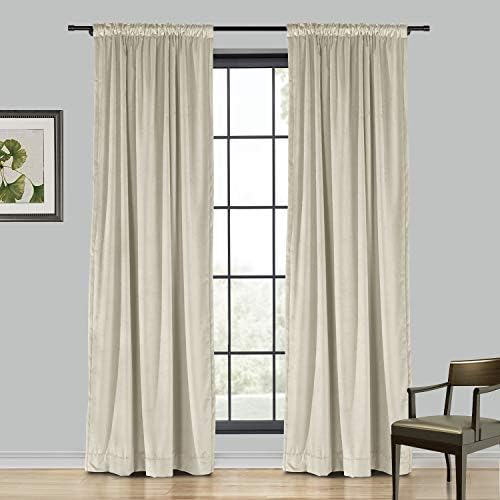 TWOPAGES 72W x 96L Beige Back Tab Curtain for Kitchen Window