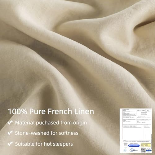 100% French Linen Ruffle Duvet Cover Set 3pcs, Soft Breathable Natural