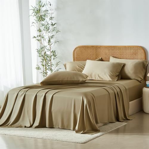 Taupe Cooling Rayon Sheets Set Queen Soft Silky Smooth for Hot