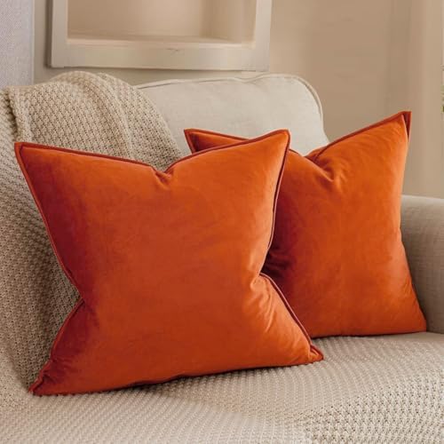 VAKADO Burnt Orange Rust Fall Velvet Throw Pillow Covers 18x18 Set of