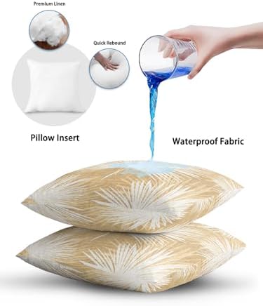 Throw Pillows 18x18 Set of 2, Beige Palm Leaves Coastal Waterproof
