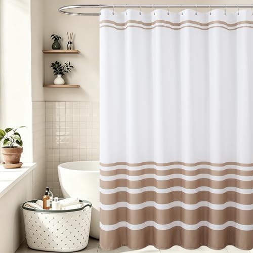 GASIYU Modern Taupe and White Waterproof Stripe Fabric Shower Curtain