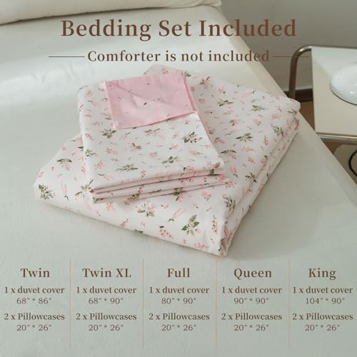 EAVD Vintage Style Garden Pink Floral Duvet Cover Queen 100% Cotton