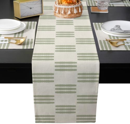 Abstract Stripes Table Runner and Placemats Set of 4 Sage Green