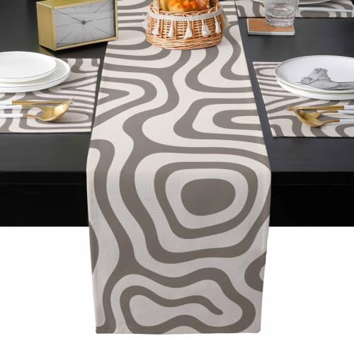 Abstract Stripes Table Mats Set of 6 with Table Runner 90 Inches