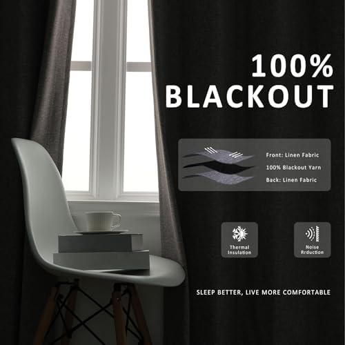 Macochico 52" Wx108 L Pinch Pleated Linen Curtains 100% Light Blocking
